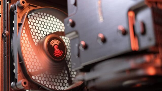 An integral part of a computer, a spinning fan. Cooling system. Computer equipment, part, assembly and repair, IT