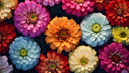 Zinnia flowers fresh seamless background visible drops of water