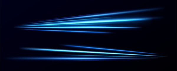Motion light effect for banners. Blue lines. The effect of speed on a blue background. lines of light, speed and movement. Vector lens flare. © kulinskaia
