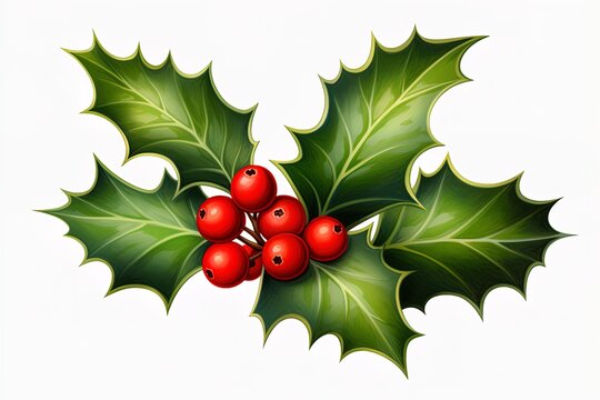 Holly berry leaves Christmas icon. illustration. Generative AI
