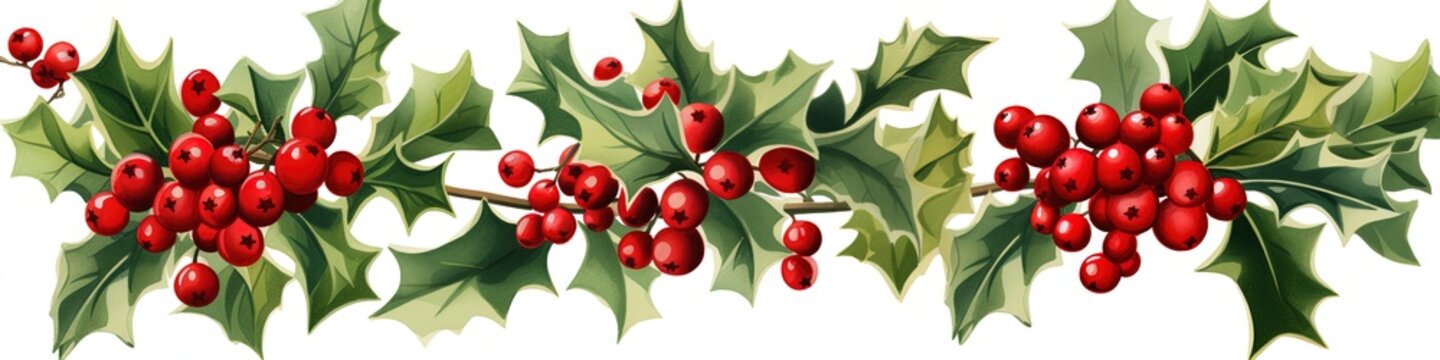 Holly berry leaves Christmas icon. illustration. Generative AI