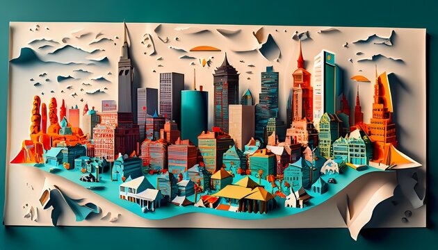 New York city, layered paper, linocut wallpaper. vector image background.