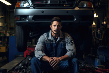 Fototapeta na wymiar Portrait of a mechanic in shop