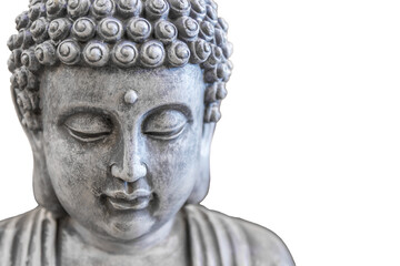 Buddha statue close-up on transparent background.