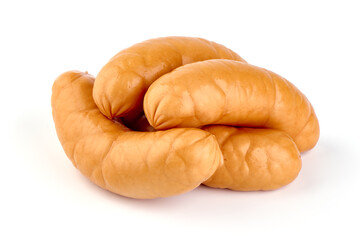 Boiled pork sausages, isolated on white background. High resolution image.