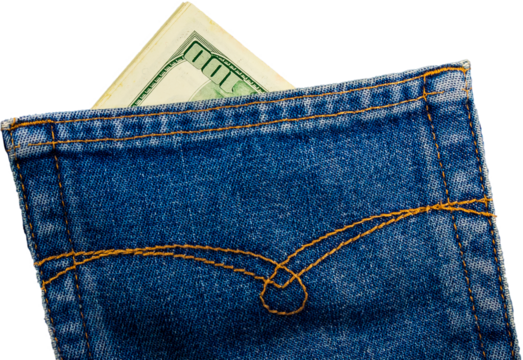 Jeans pocket with dollar bills on transparent background. - Powered by Adobe