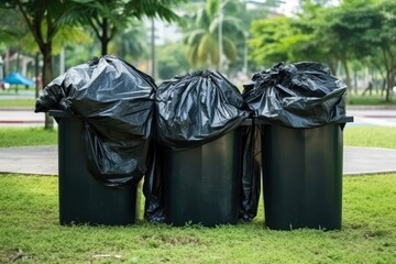 Many garbage bags at the park