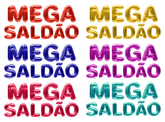 Set of mega saldao Brazilian text mean mega sale in Portuguese isolated on transparent background in 3d rendering for sale concept.