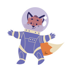 Cute Fox Astronaut Character in Space Suit Vector Illustration