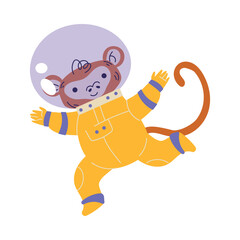 Cute Monkey Astronaut Character in Space Suit Vector Illustration
