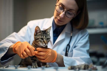 Small kitten with a female veterinarian during the visit