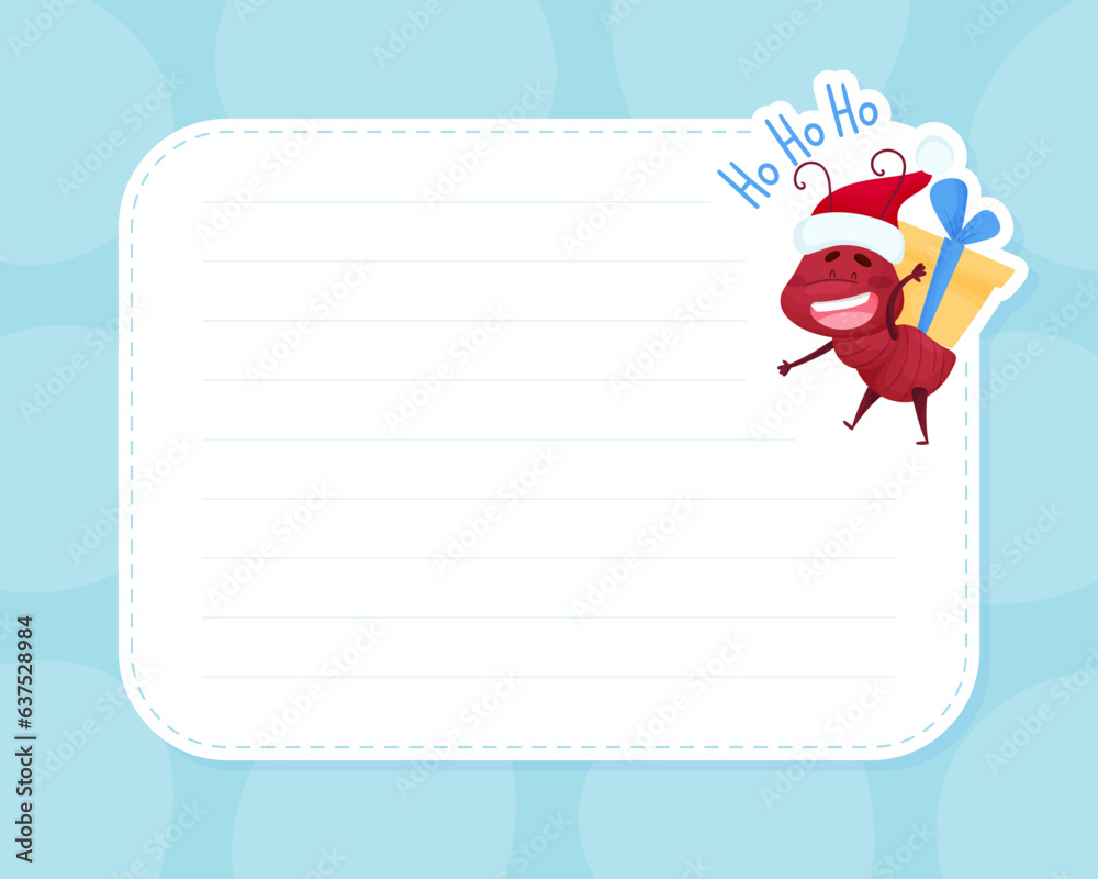 Poster Empty Note Card with Cute Ant Character Carry Gift Vector Template