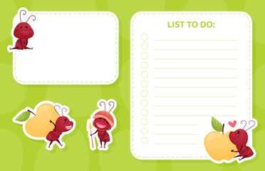 List to Do Card with Cute Ant Character Vector Template