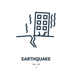 Earthquake Icon. Magnitude, Seismology, Aftershocks. Editable Stroke. Simple Vector Icon