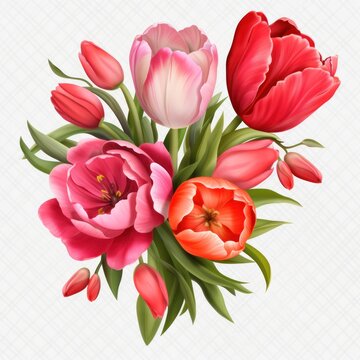 Red and pink flowers isolated.