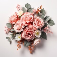 Blossoming flower bouquet of roses and euca isolated.