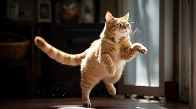 Katze in Bewegung, Sprung, AI generiert