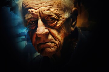 Abstract Artistic Graphic Old Man Portrait Alzheimers Disease