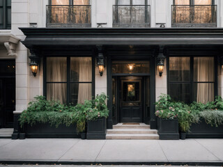 Digital photo of a beautiful apartment with a lot of greenery growing on the facade, dreamy biophilic design
