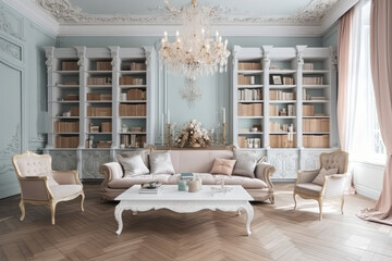 Library full of books with Victorian furniture.  Generate AI