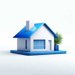 3D model icon a blue modern house, isometric illustration, render from blender in minimalism style, high quality details, isolated on white background.