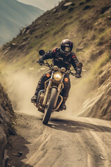 Fototapeta na wymiar Biker riding his motorbike in the mountain