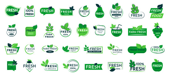 Fresh logo collection. Food labels, badges and emblems