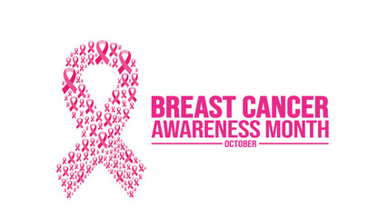 October is breast cancer awareness month background template. Holiday concept. background, banner, placard, card, and poster design template with ribbon and text inscription. vector illustration.