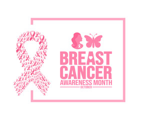 October is breast cancer awareness month social media post banner design template set. Holiday concept. background, banner, placard, card, and poster design template with ribbon and text inscription. 