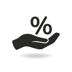 Illustration of hand and percentage vector icon on white background