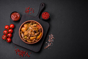 Delicious fresh stew of potatoes, tomatoes, onions, carrots and beef