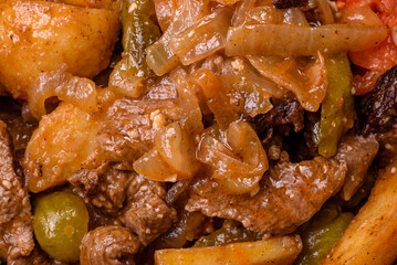 Delicious fresh stew of potatoes, tomatoes, onions, carrots and beef