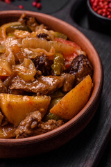 Delicious fresh stew of potatoes, tomatoes, onions, carrots and beef