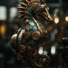 Obraz premium The Enchanting Allure of a Steampunk Seahorse Sculpture