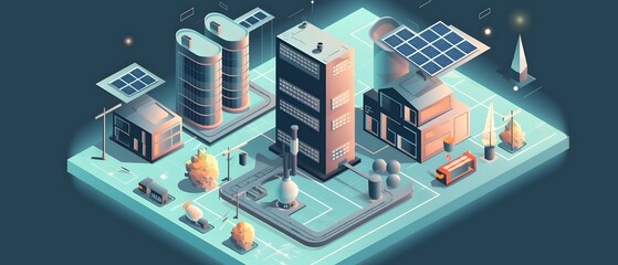 Fototapeta premium Solar field panels producing power renewable alternative electricity, environment industry sun plant energy