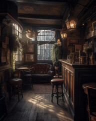 Timeless Charm Unveiled: Step Inside the Enchanting Ambiance of an Old Rustic English Pub! Still Life, Interior