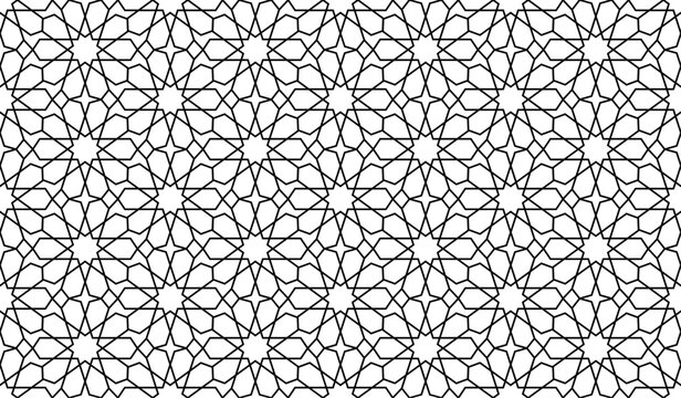 Morocco seamless pattern. Repeating black marocco grid isolated on white background. Repeated simple moroccan mosaic motive. Islamic textur for design prints. Abstract patern. Vector illustration