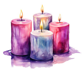 Obraz na płótnie Canvas Watercolor painted colorful burning candle on transparent background, graphic design element
