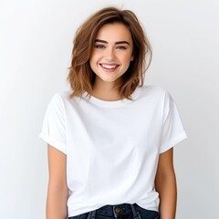 Young woman in white t-shirt. isolated