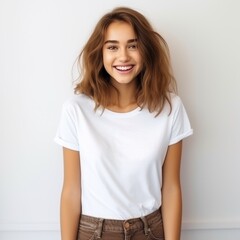 Young woman in white t-shirt. isolated