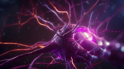 neuro cell synapse, neural brain illustration, axon biology nervous, glow nerve, science ai, artificial intelligence - obrazy, fototapety, plakaty