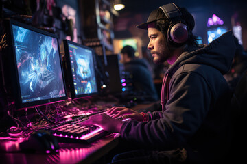 Obraz premium Rise of E-Sports. Explore the growth and impact of competitive video gaming. Generative Ai.