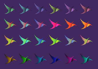 set of two color gradient bird icon