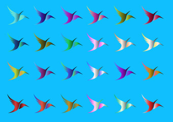 set of three color gradient bird icon