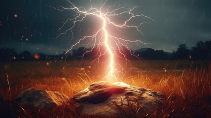 A lightning bolt striking the ground, illustrating the powerful and natural electromagnetic discharge