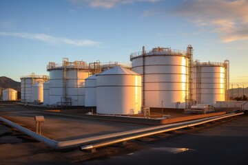 Obraz premium Tank farm with rows of oil storage tanks.