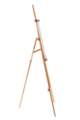 Wooden easel with canvas isolated on white background