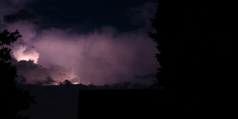 Thunderstorm with lightning at night.