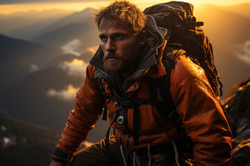 Embracing Challenges. A climber reaches for the summit, embodying the unwavering athletic spirit. Generative Ai.