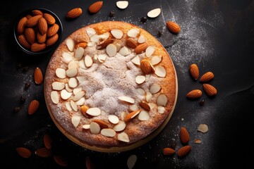 Almond homemade cake with sliced almonds topping